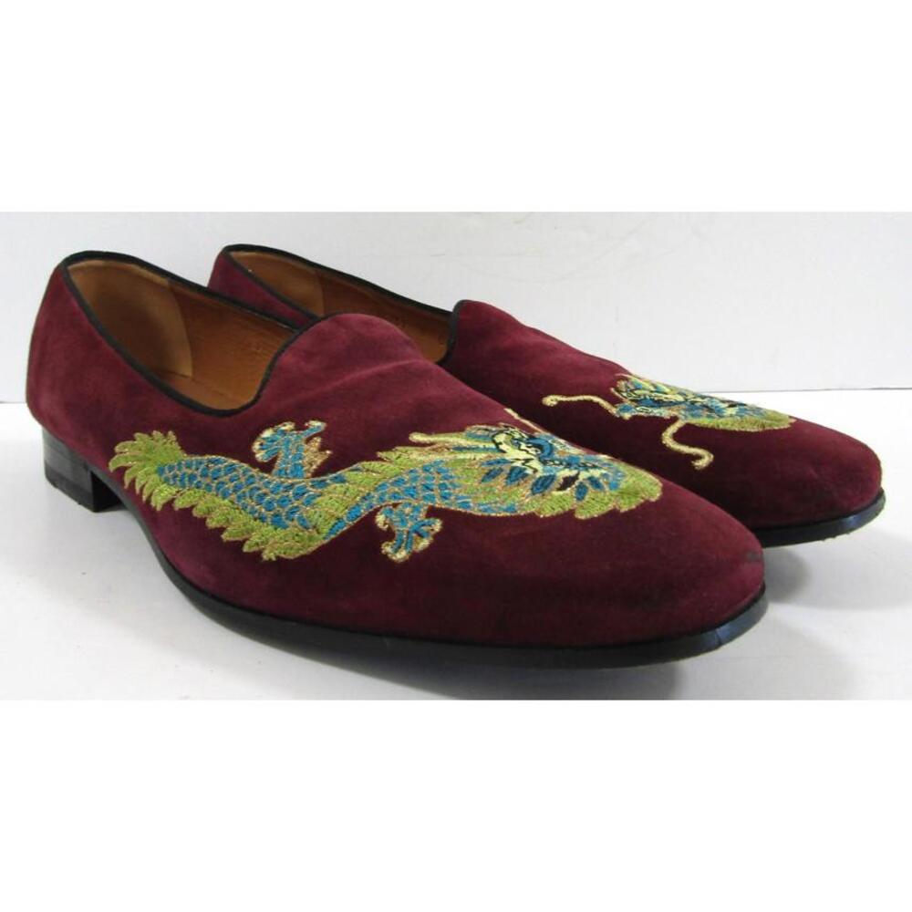 Gucci Dragon Embroidered Wine Colored Suede Loafers Shoes Size 9 - Picture 3 of 12